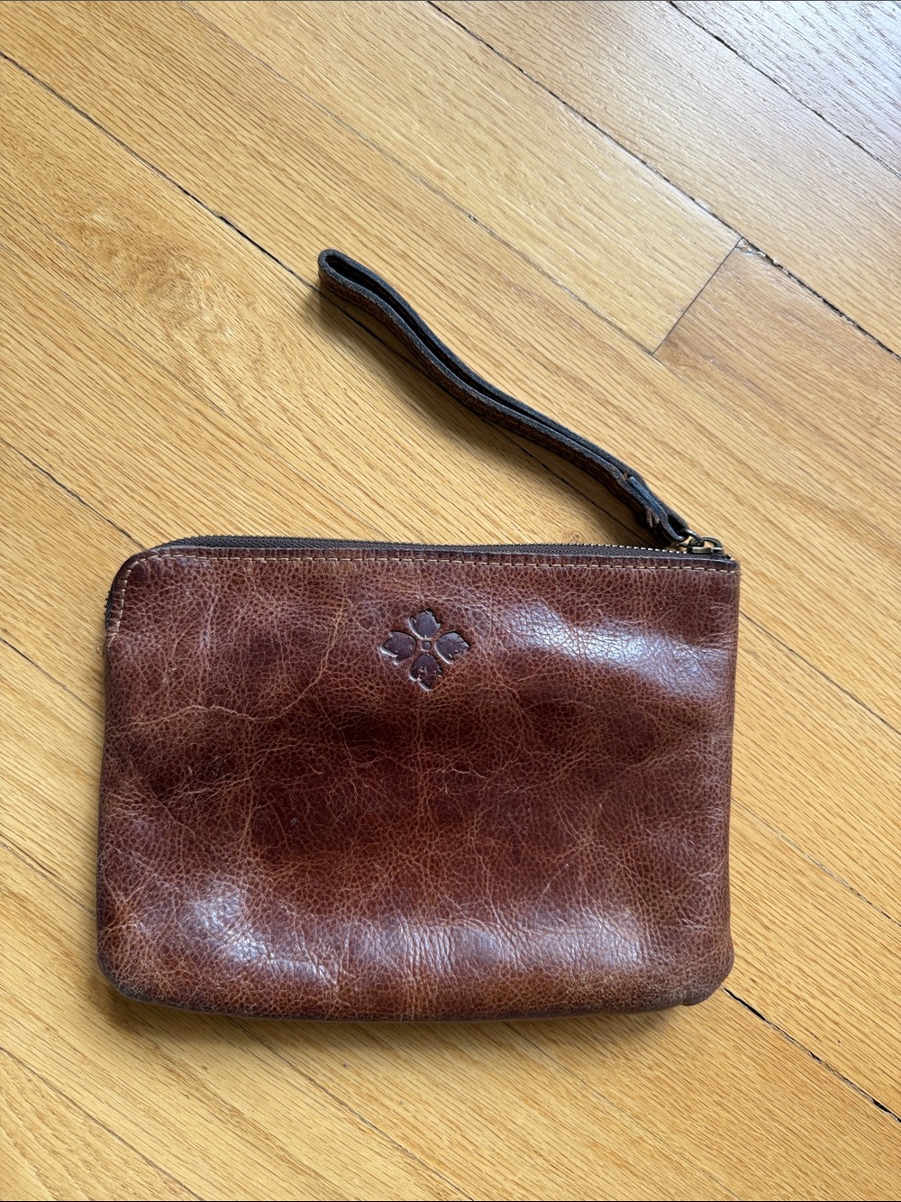 Patricia Nash Brown Leather Wristlet Pouch with Embossed Detail
